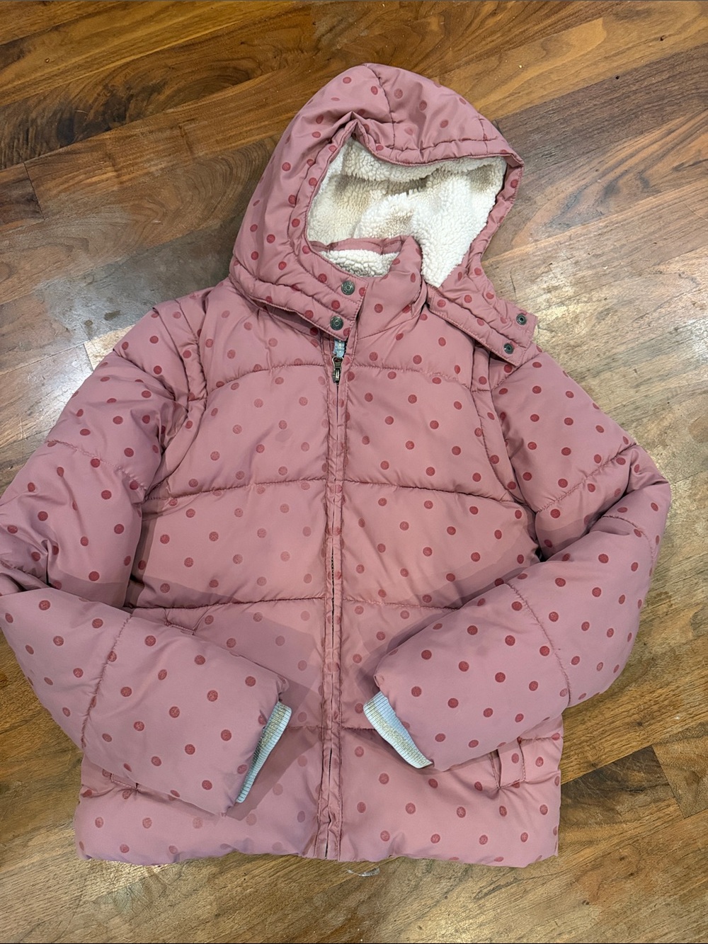 Mini Boden Pink Polka Dot Puffer Jacket with Hood 11-12Y
